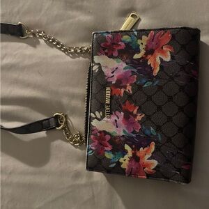 Steve Madden Black Floral Wristlet with Gold Accents